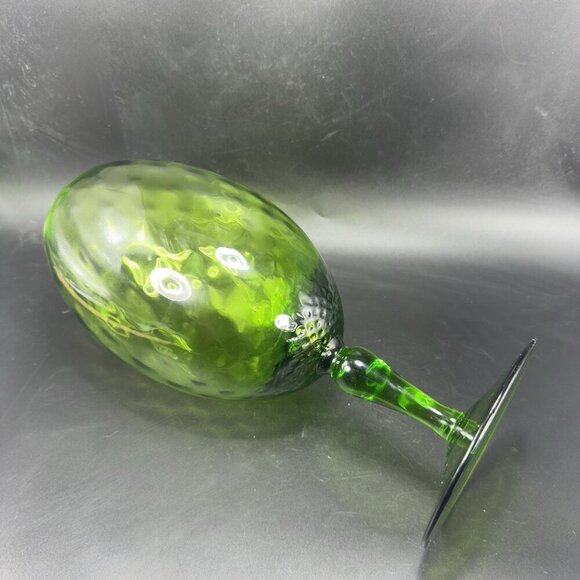 Tall Italian Empoli Glass Vase Footed Compote Hurricane Candle Holder Optic VTG - Picture 12 of 13